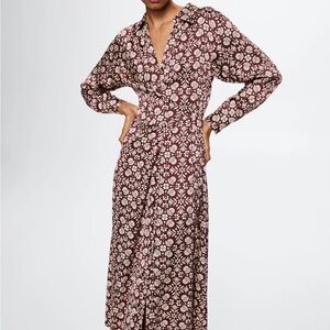Mango Floral Long Sleeve Wrap Dress XS